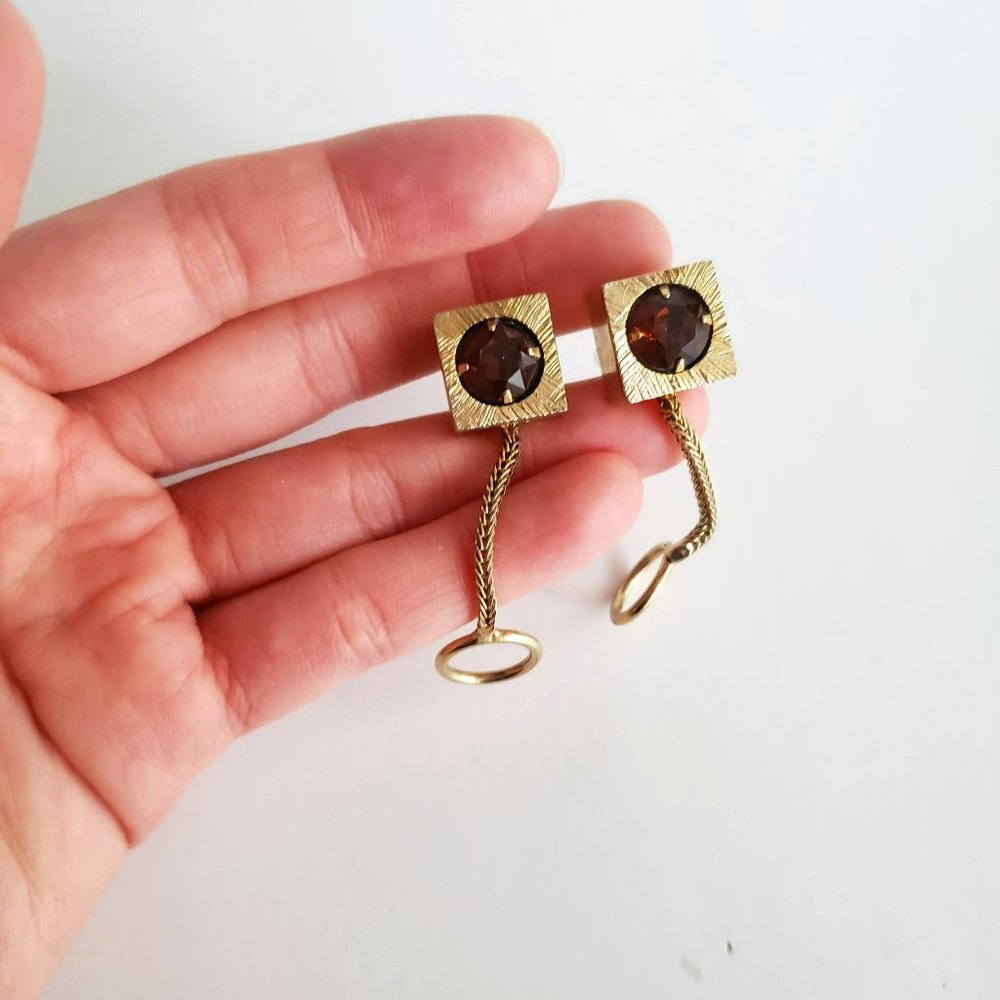 VTG Square Large Jewel Gold Toned Cuff Links